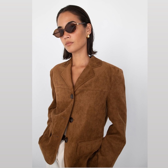 OAK + FORT Camel Oversized Vegan Suede Blazer- Medium - Picture 2 of 7